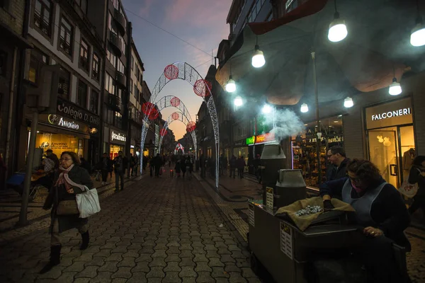 Porto Portugal Jan 2020 Uitzicht Nacht Santa Catarina Straat Porto — Stockfoto