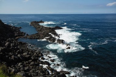 Sao Miguel 'de Atlantik kıyısı, Azores adaları, Portekiz.