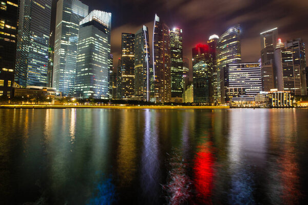 Views of Marina Bay business district at night, Singapore.
