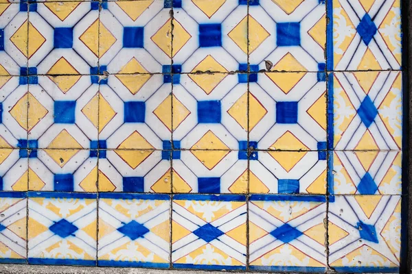 Traditionele Oude Tegels Muur Straat Portugees Geschilderd Tin Geglazuurd Azulejos — Stockfoto