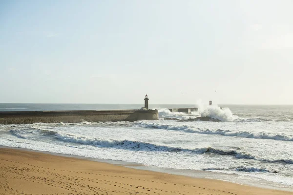 Surf Ondas Aterro Oceânico Porto Portugal — Fotografia de Stock