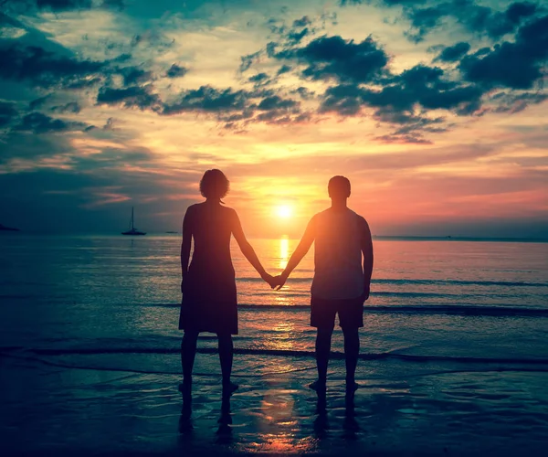Young Romantic Couple Holding Hands Dadas Sunset Stock Photo