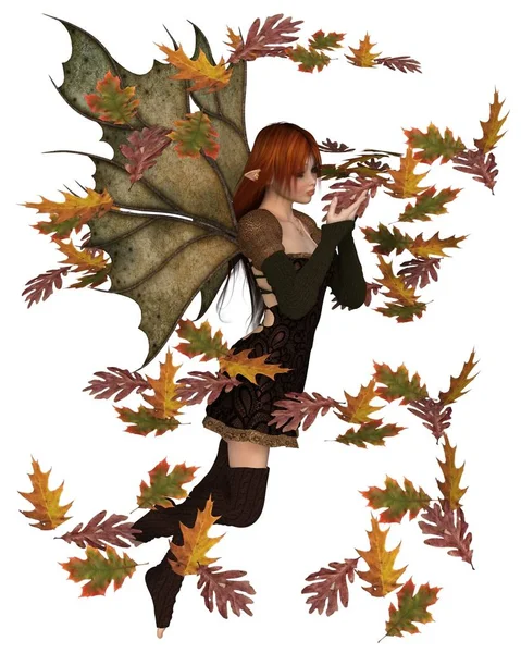 Autumn Fairy with Swirling Leaves — Stock Photo, Image