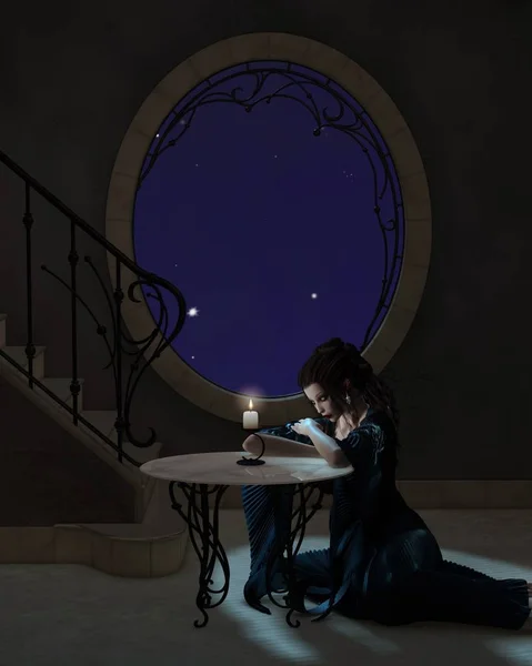 Молодая готическая женщина при свечах — стоковое фото