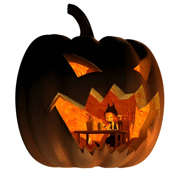 Goblin Living in a Halloween Lantern — Stock Photo, Image