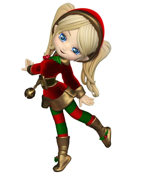 Cute Toon Christmas Elf Girl — Stock Photo, Image