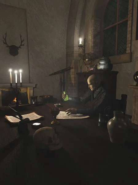 Alchemist Researching in his Study — Stock Photo, Image