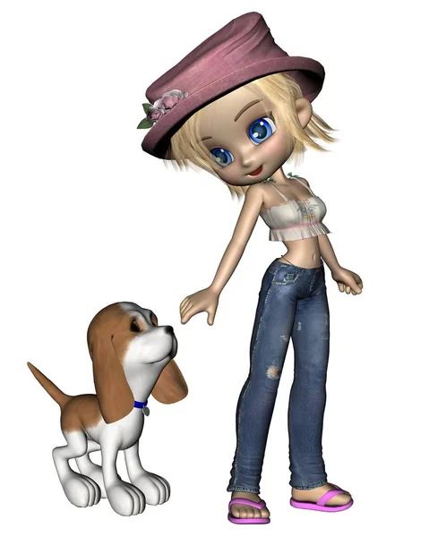 Toon Girl com filhote de cachorro - 1 — Fotografia de Stock