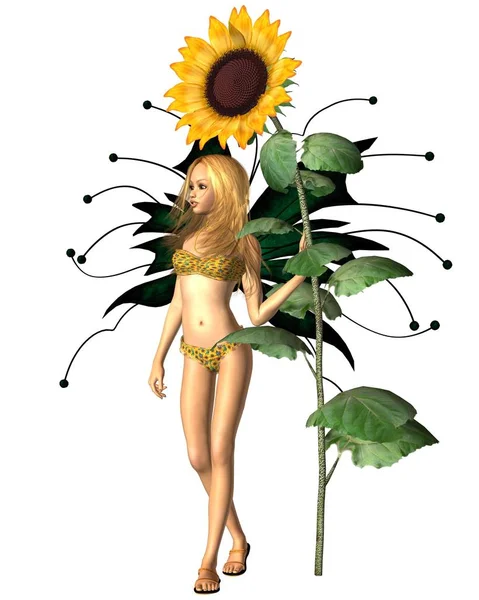 Summer Sunflower Fairy — Stock Photo, Image