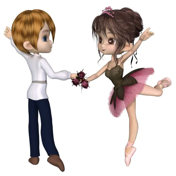 Cute Toon Pink Rose Ballet Pas De Deux — Stock Photo, Image