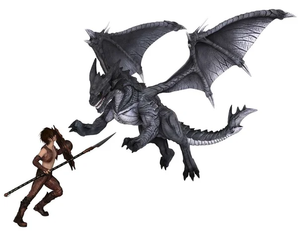 Dragon Warrior Boy Fighting a Dragon — Stock Photo, Image