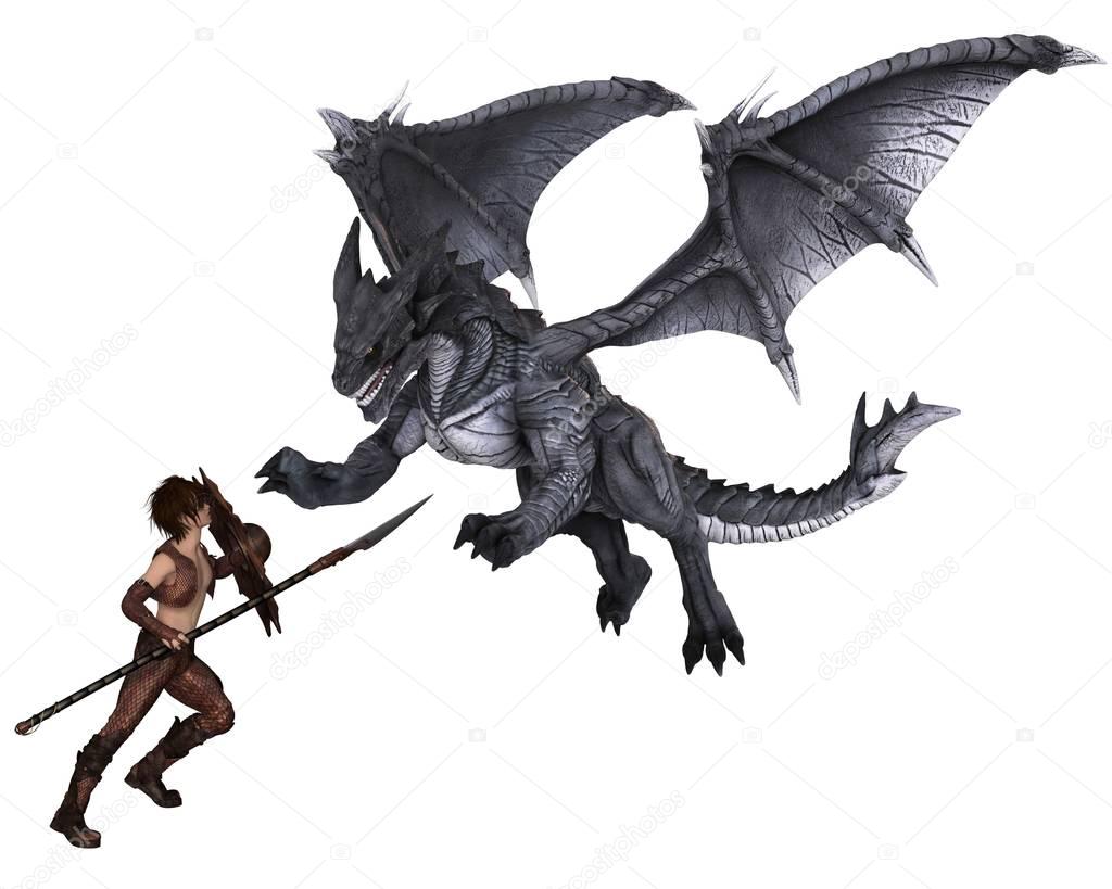  Dragon Warrior Boy Fighting a Dragon