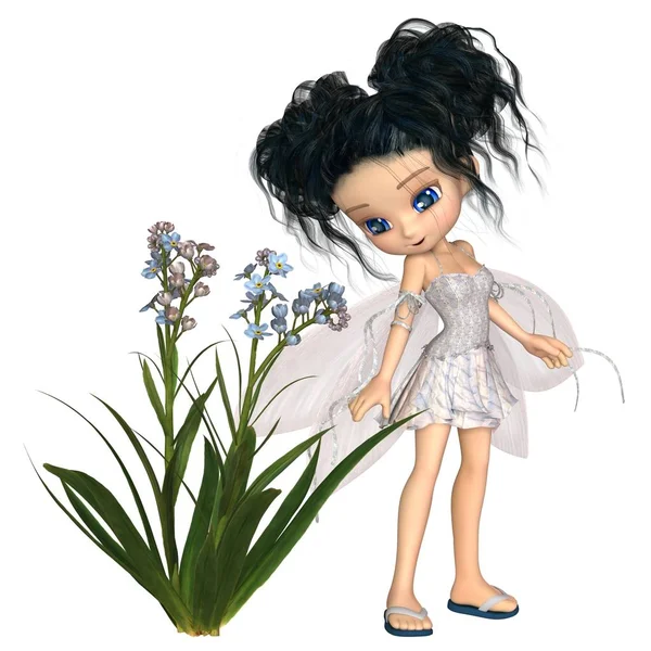 Schattig Toon zwartharige Forget-Me-Not Fairy — Stockfoto