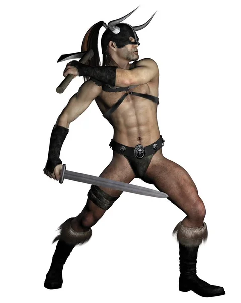 Old Fantasy Barbarian Warrior Fighting — Stock Photo, Image