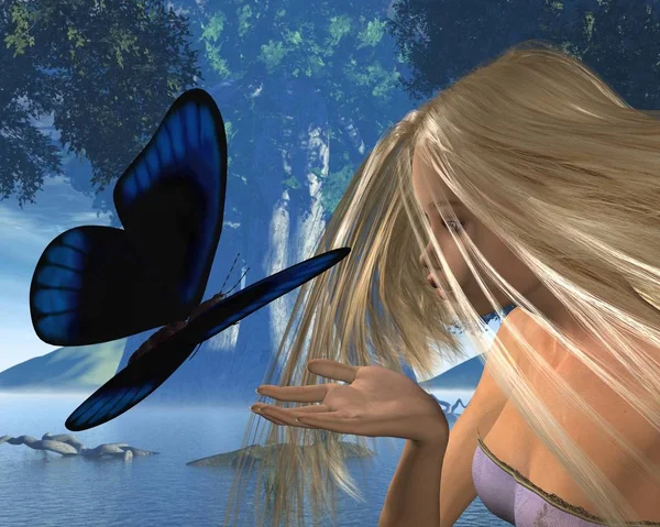 Голубая муха и водяная нимфа — стоковое фото