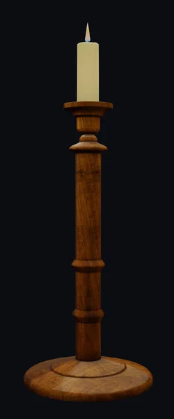 Candelabro de madeira com vela de cera iluminada — Fotografia de Stock