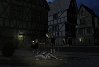 Nighttime Murder in a Medieval Street clipart