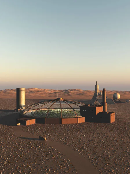 Биодом на чужой пустынной планете — стоковое фото