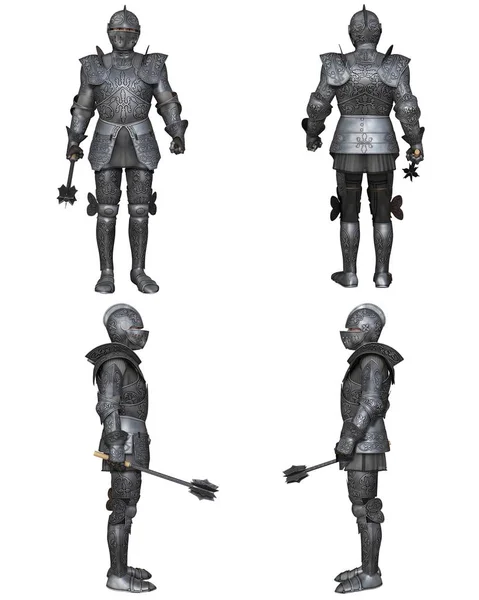 中世の騎士ファンタジー文字セット 飾られたゴシック様式 デジタル ビュー 文字のセット装飾 世紀ゴシック アーマーを着ていた中世の騎士のイラスト表示図 — ストック写真