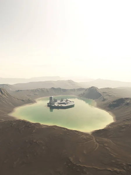 Science Fiction Illustratie Van Een Toekomstige Stad Een Eiland Een — Stockfoto