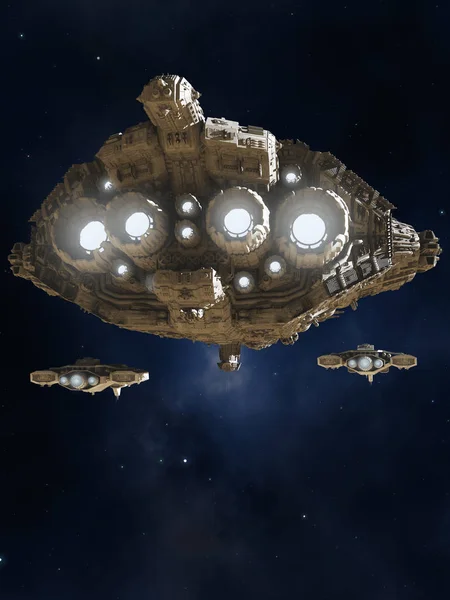 Крейсерський Флот Deep Space Battle Науково Фантастична Ілюстрація Групи Бойових — стокове фото