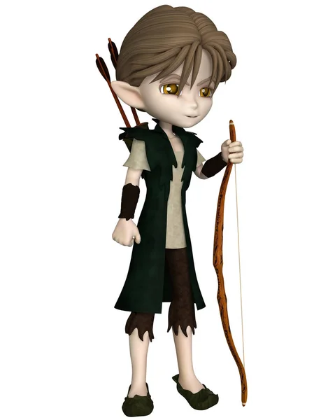 Lindo Toon Wood Elf Arquero Con Arco Flechas Ilustración Digitalmente —  Fotos de Stock