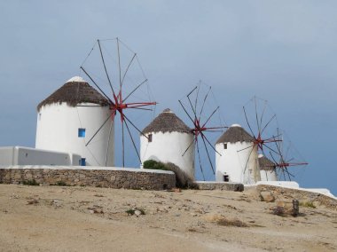 Mykonos Yunanistan eski Rüzgar değirmenleri