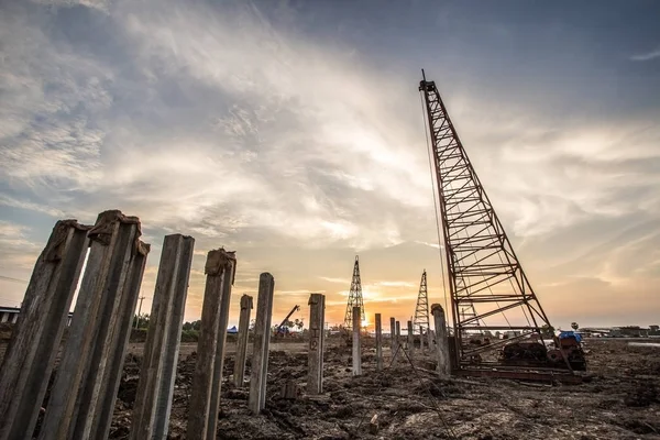 Pile crane in construction site — Stock Photo, Image