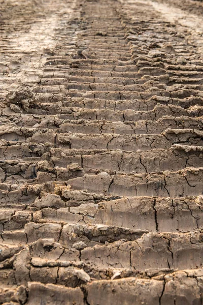 Tracce di ruote su terreno sporco — Foto Stock