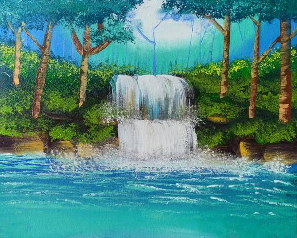 Waterfall watercolor painting — Stock Photo, Image
