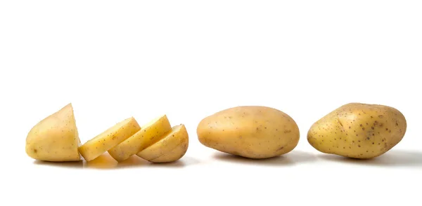 Row of potato isolated on white background — Stock Photo, Image