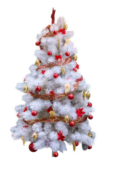 Árbol de navidad blanco con adornos sobre fondo blanco —  Fotos de Stock