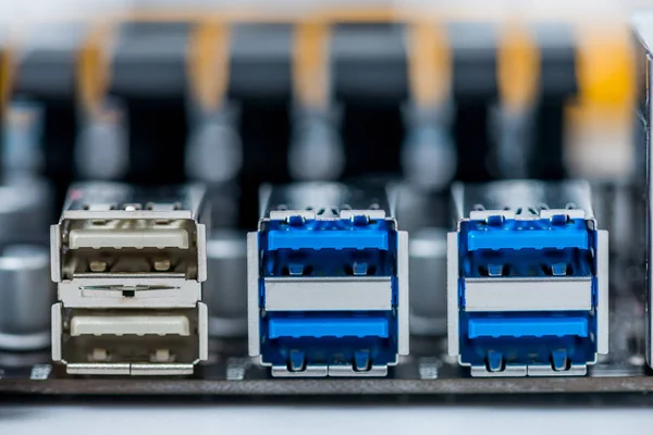Usb connectors at rear panel of computer — Stock Photo, Image
