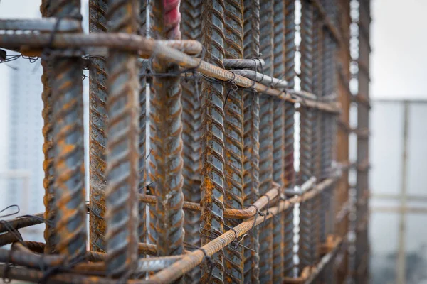 Steel reinforcements at building construction site — Stock Photo, Image