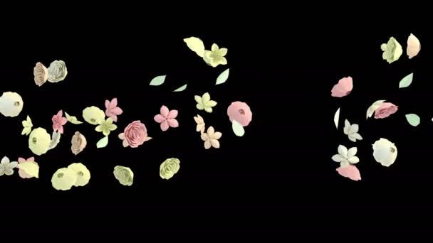 アルファ層と紙の花の流れの3Dアニメーション — ストック動画