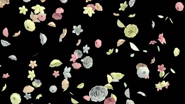 Анимация Бумажного Цветочного Потока Альфа Слоем — стоковое видео
