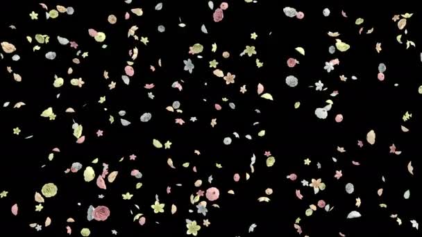 アルファ層と紙の花の流れの3Dアニメーション — ストック動画