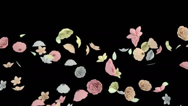 Animation Paper Flower Flow Alpha Layer — Stock Video