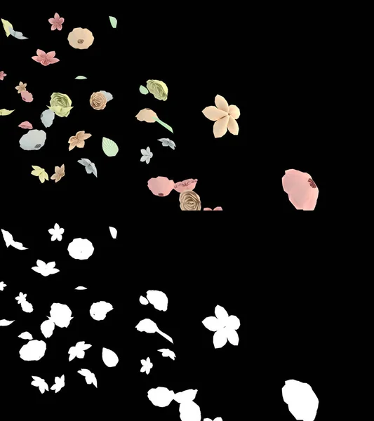 アルファ層と紙の花の流れの3Dイラスト — ストック写真