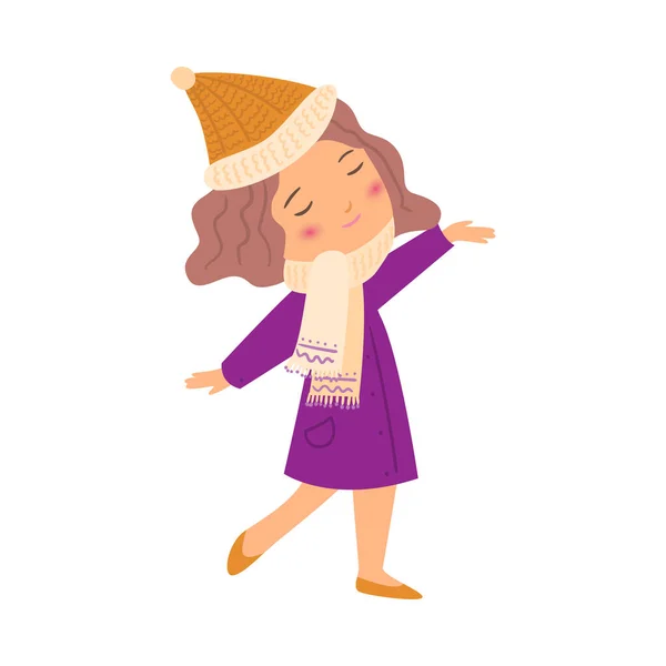 Little girl wearing beige scarf and hat vector illustration — 스톡 벡터