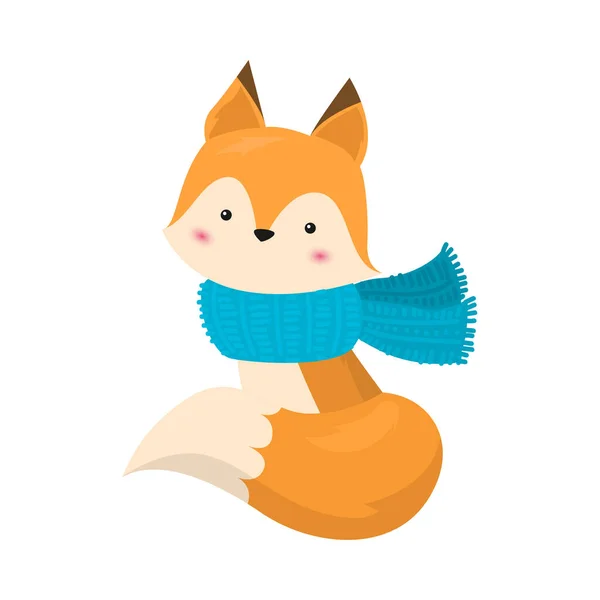 Red fox sitting and wearing blue winter scarf vector illustration — 스톡 벡터