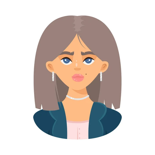 Girl with blue eyes wearing earings and chainlet vector illustration — 스톡 벡터