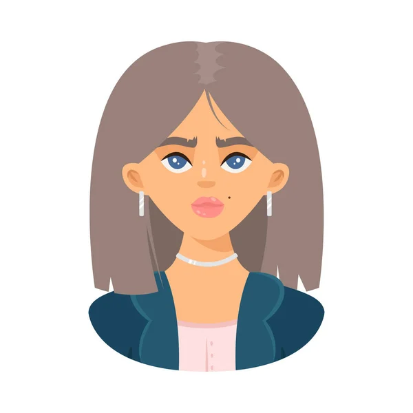 Chica con ojos azules con pendientes y la ilustración vector de la cadeneta — Vector de stock