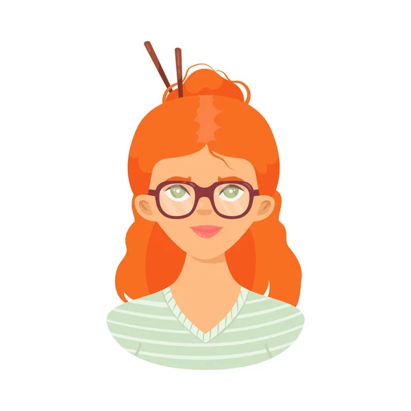 Chica de la moda pelirroja con gafas y varillas de pelo vector ilustración — Archivo Imágenes Vectoriales