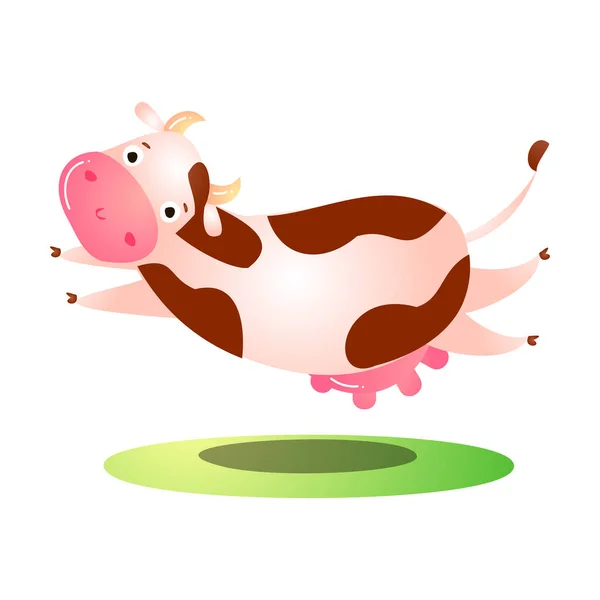 Vaca animal corriendo y saltando sobre hierba vector ilustración — Vector de stock