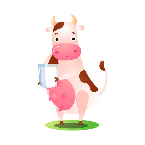 Vaca de pie sobre hierba con leche en tarro vector ilustración — Archivo Imágenes Vectoriales