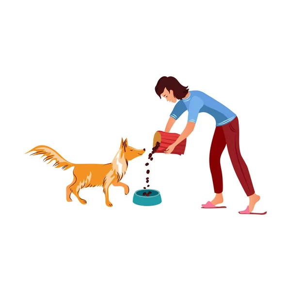 Дівчина годує свого червоного колі собаку Векторні ілюстрації — стоковий вектор