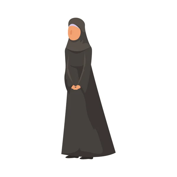 Mulher muçulmana em um tradicional hijab étnico negro. Ilustração vetorial em estilo de desenho animado plano . —  Vetores de Stock