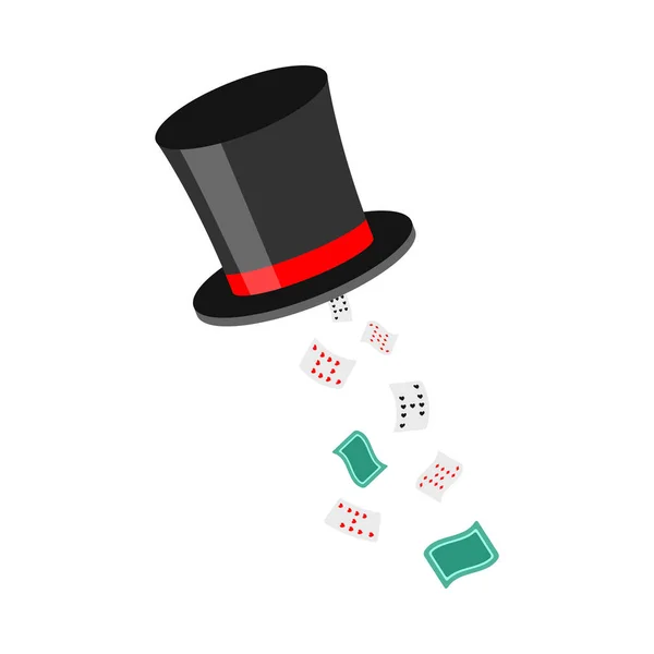 Chapéu mágico com milagre caindo cartas de jogo ilustração vetorial — Vetor de Stock