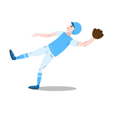 Beyzbol eldiveni illüstrasyonuyla topu yakalamaya çalışan çocuk.